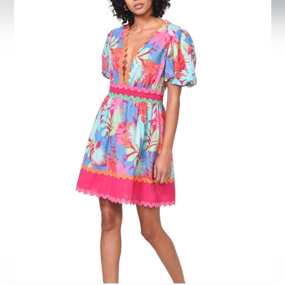 GREYLIN Tropical Puff Sleeve Dress